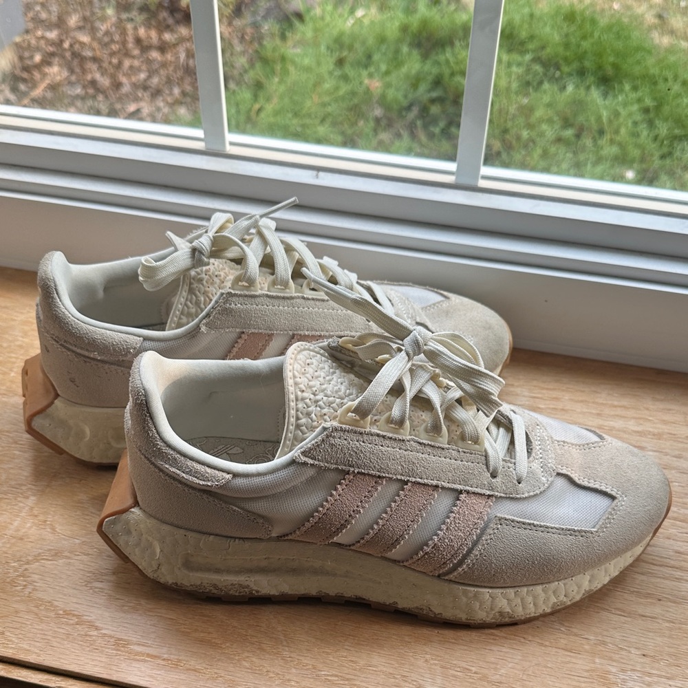 Adidas Women's Beige and Pink Sneakers